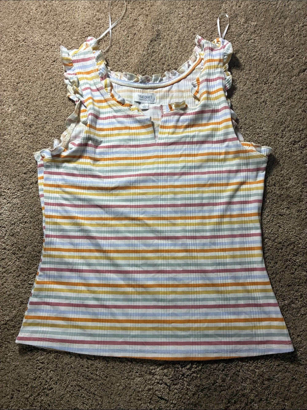 True Craft Multicolor Striped Ruffle Sleeve Tank Top